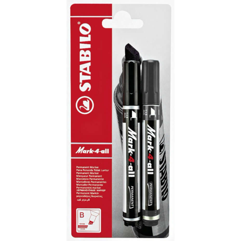 Marker permermanent Stabilo Mark-4-all, 651, F, varf rotund, 1.5 ? 2.5 mm, set 2 bucati/blister, negru Marker permermanent Stabilo Mark-4-all, 651, F, varf rotund, 1.5 ? 2.5 mm, set 2 bucati/blister, negru